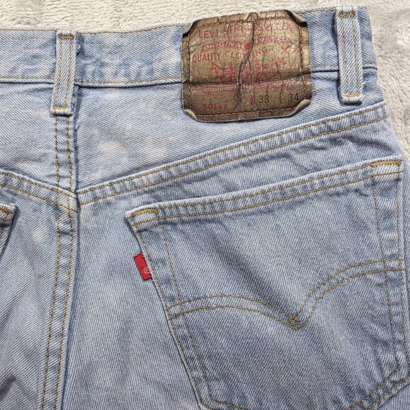 Levis 501 Jeans Mens 33x34 Light Wash Blue Button Fly Straight Leg Paint Stains - Picture 5 of 13